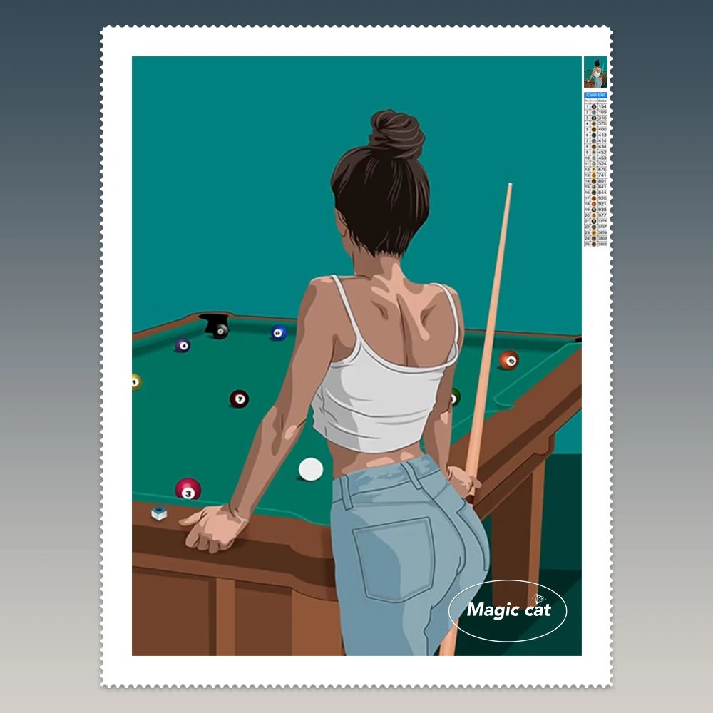 

Сексуальные красавицы и бильярд DIY Алмазная вышивка Спортивный постер Картина 5D Алмазная картина Современная мода Декор стены комнаты