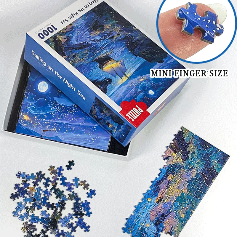 1000 قطعة من أحجية الصور المقطوعة الصغيرة جدًا - رحلة بحرية ليلية مع محيط ليلي مرصع بالنجوم، حجم ملصق 15 × 10 بوصة