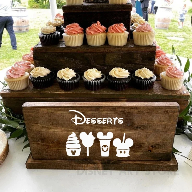 Disney Wedding Dessert Sign Vinyl Stickers Mickey Minnie Head Cake Decals For Wedding Party Decoration Sticker