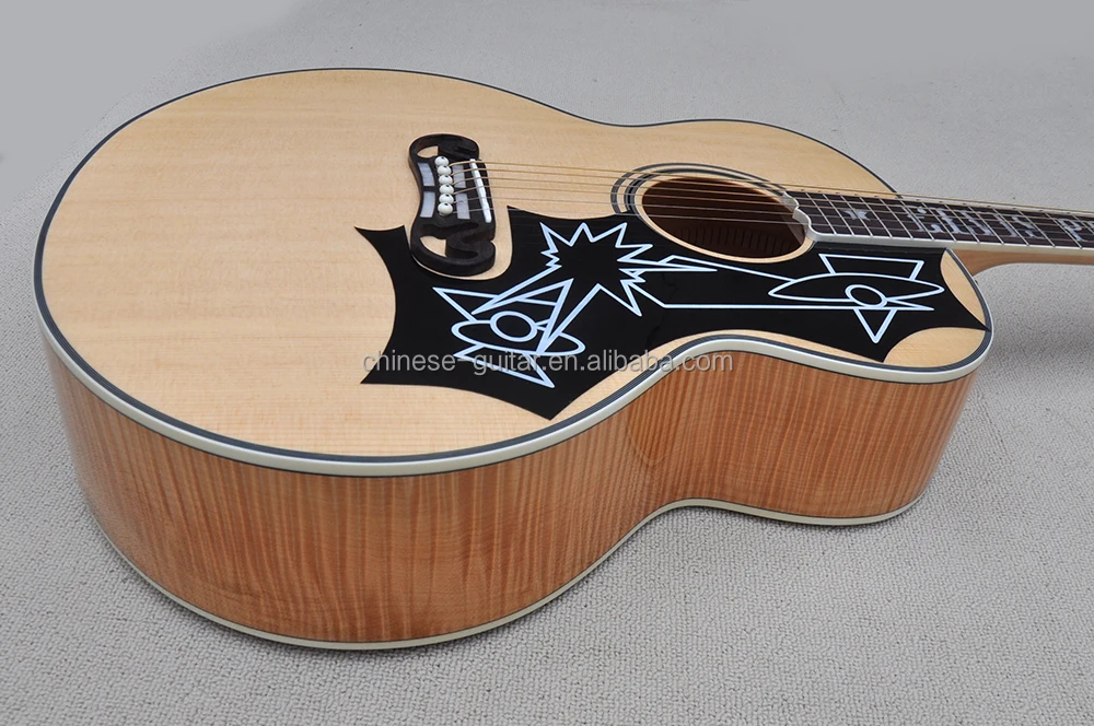 Natural Wood Color 43 Inches Acoustic Guitar SJ200 Model Top Solid Flame Maple Back And Side