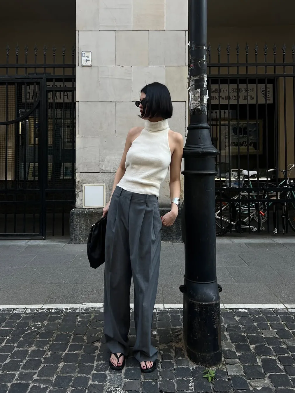 

Autumn High Collar Sleeveless Knitted Vest Base Layer Sweater Wide Leg Casual Pants Women's Fashion Casual Style Cotton Blend
