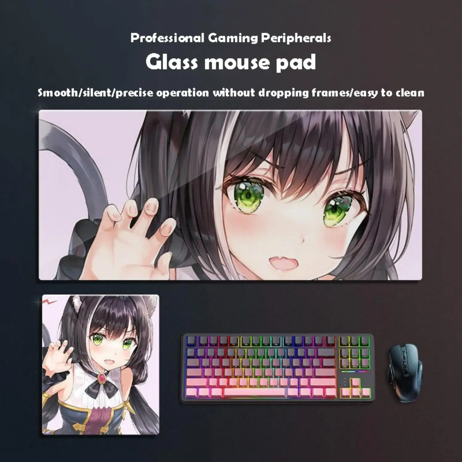 

Cute Kitten Girl Glass Mousepad Sora Game Mouse Pad Customized Pattern Tempered Smooth Gaming Desk Mat Fps Esports Office Gaming