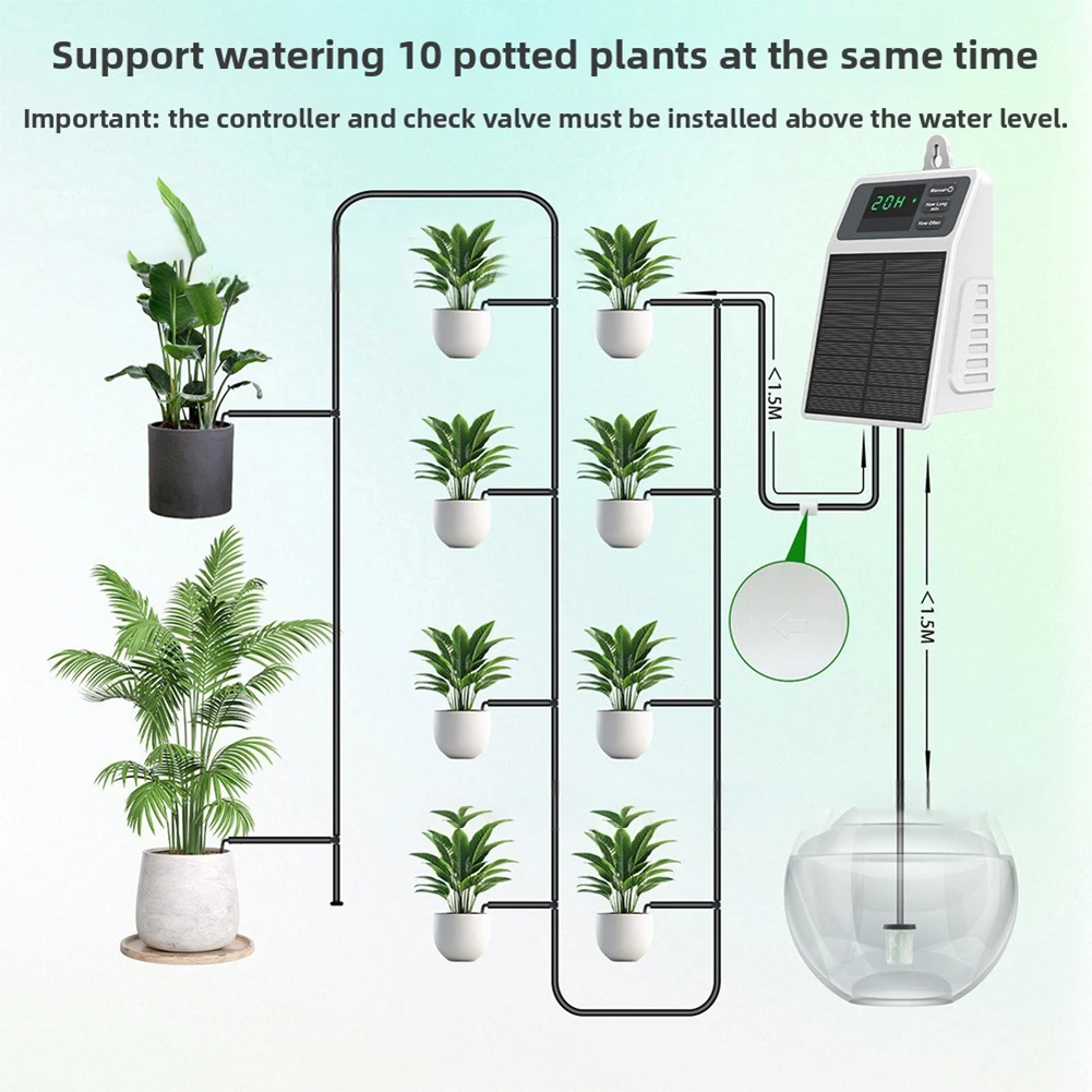 Solar Powered Automatic Watering System Timed Irrigation Device With USB C Charge 2200mAh Battery For 15 Pots Garden Plant Care