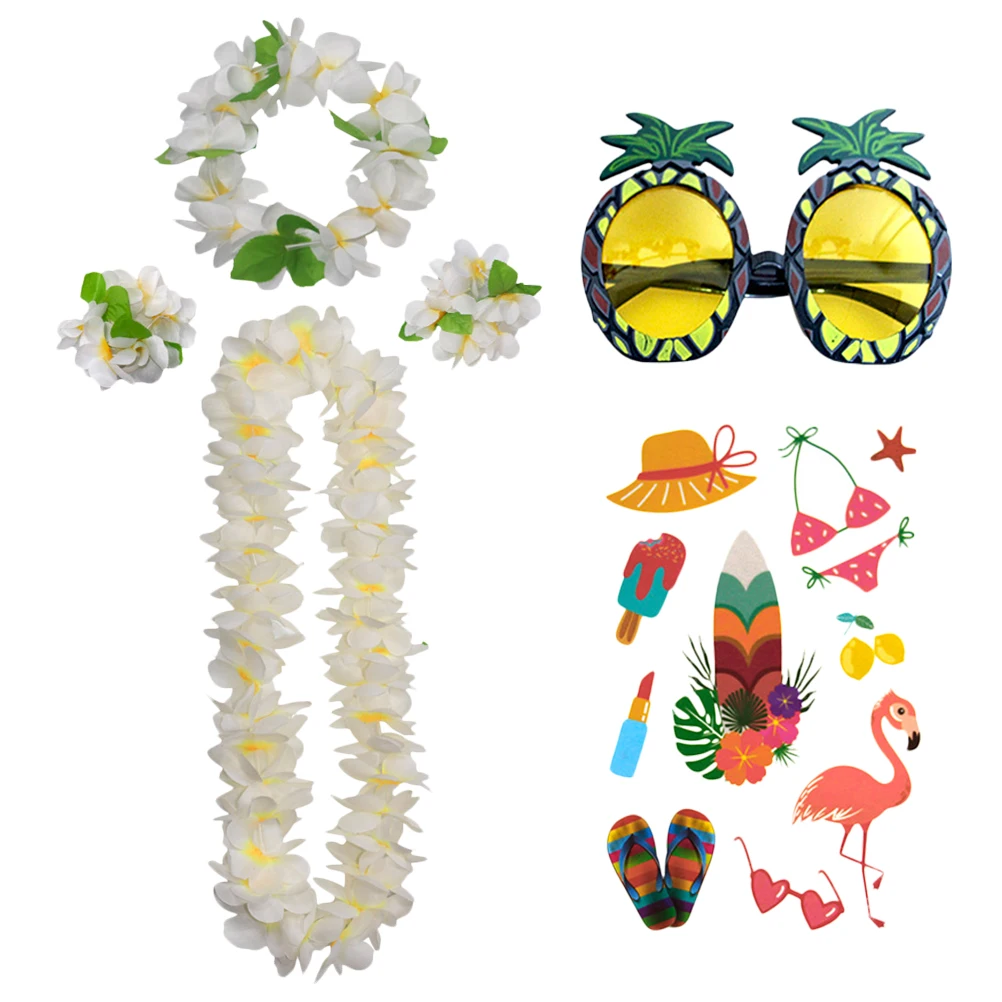 

6pcs Encrypted Wreath Four Piece Set Lightweight Hawaiian Leis Luau Party Supplies Floral Wreath Festivals Hair B Summer