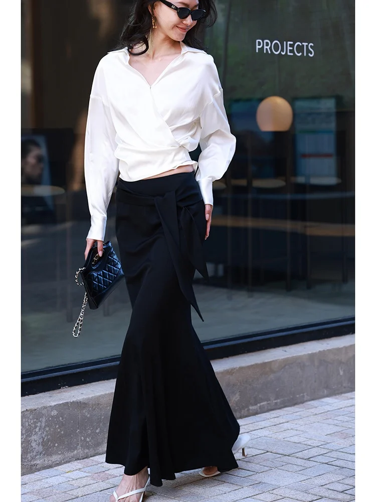 

Ele Long f Skirt Women's High Waist Slim Fit Fi Tail Skirt Ci Commute Daily op Date Office Par Wool Skirt