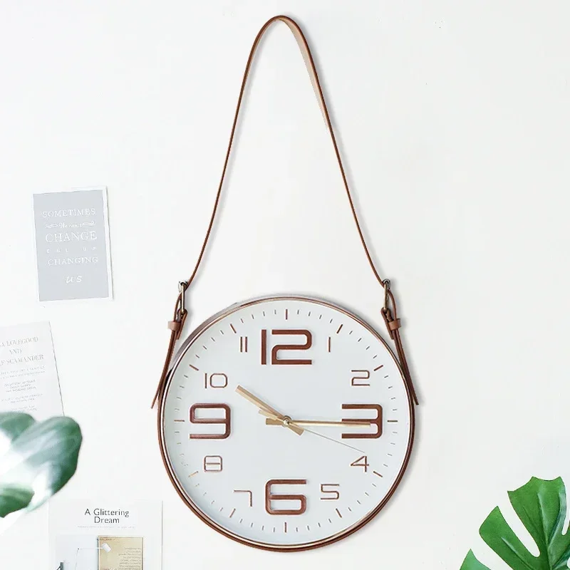 

Wall Clock,Home Decoration,Modern Design,Specular Gloss,Living Room Decor,Office,Shop,Decorative,PU Belt Hanging Watch,Electric