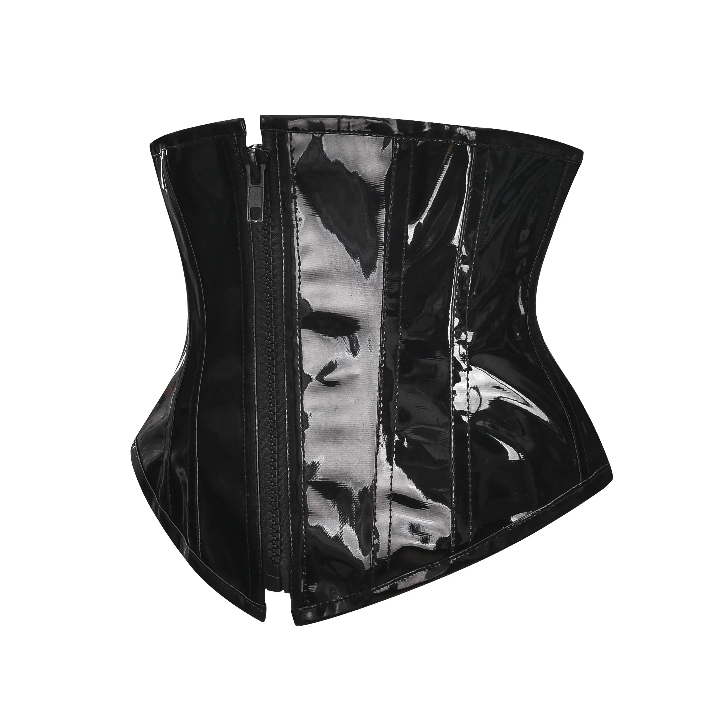 Women Shiny PVC Corset Top PU Leather Underbust Waist Trainer Bustier