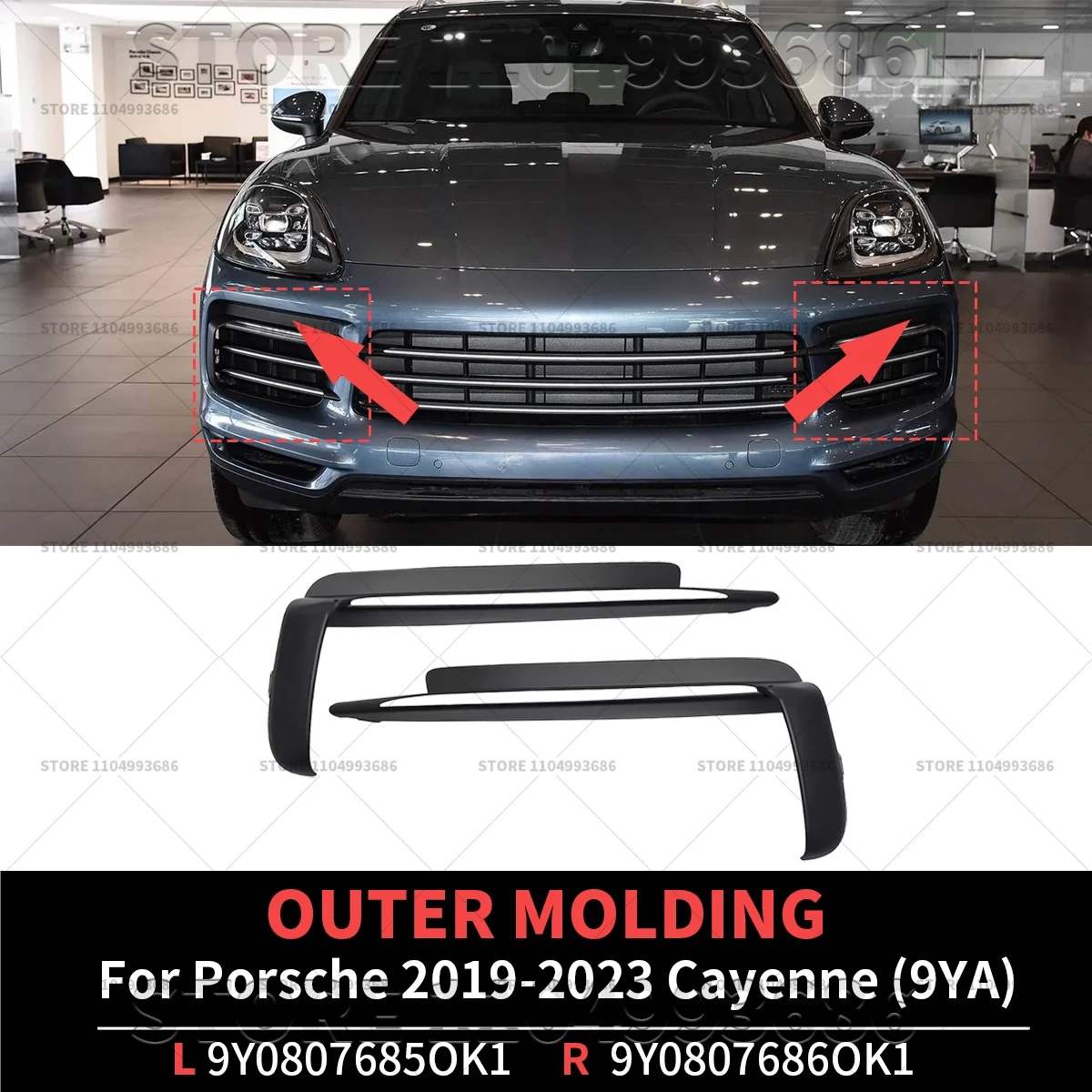 

Для Porsche Cayenne 2019-2023 года (9YA) передний бампер, внешний формовочный диск, черный коврик OEM 9Y0807685OK1 9Y0807686OK1 9Y0807685 9Y0807686