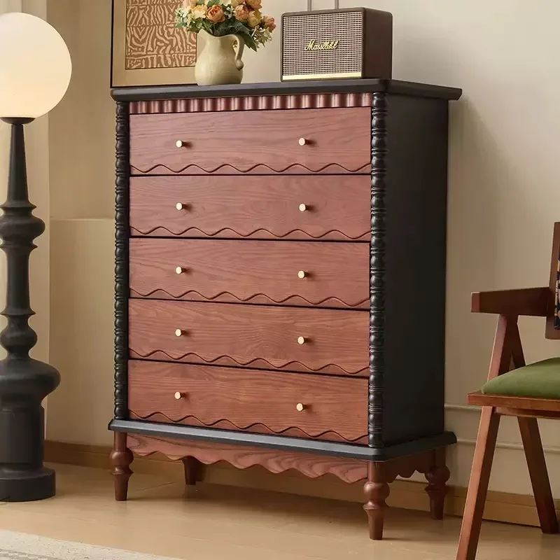 French retro style four barrels, solid wood living room locker, bedroom wall bed end drawer living room cabinet