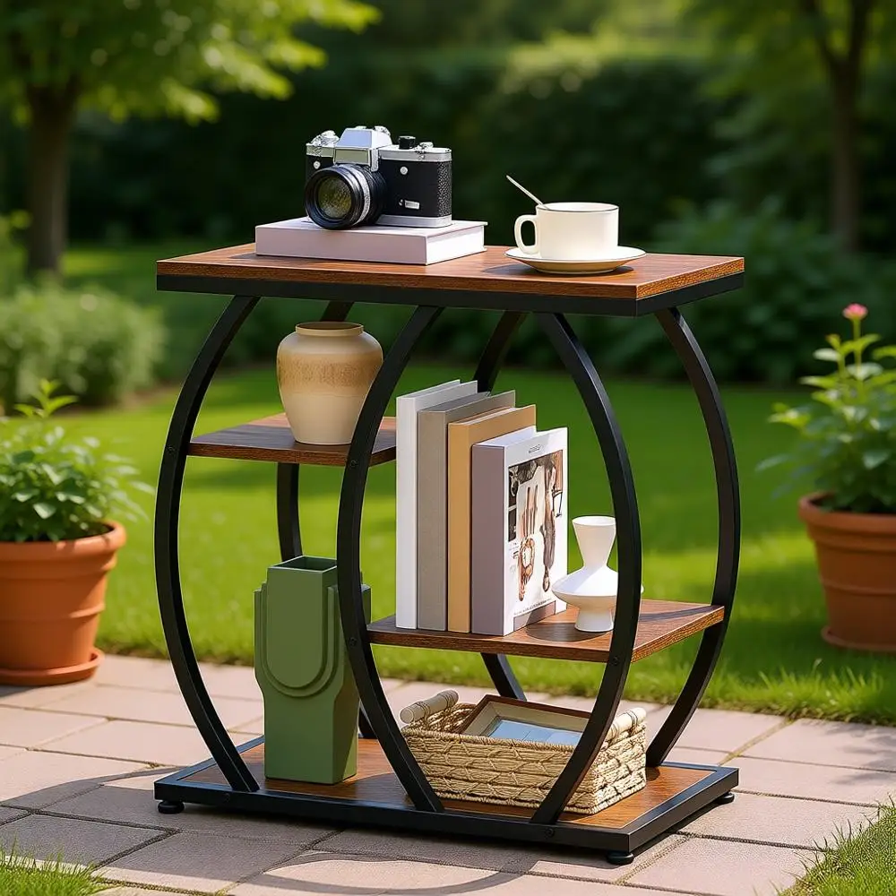 

4-уровневый приставной столик для хранения, небольшой геометрический металлический столик для гостиной, спальни или офиса, в стиле рустик, коричневый и черный