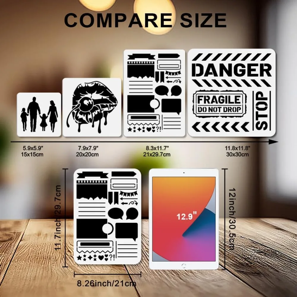 2Pcs Planner Stencils Handbook Notes Drawing Stencils 11.7×8.3inch with Paint Brush Reusable Program Form Templates