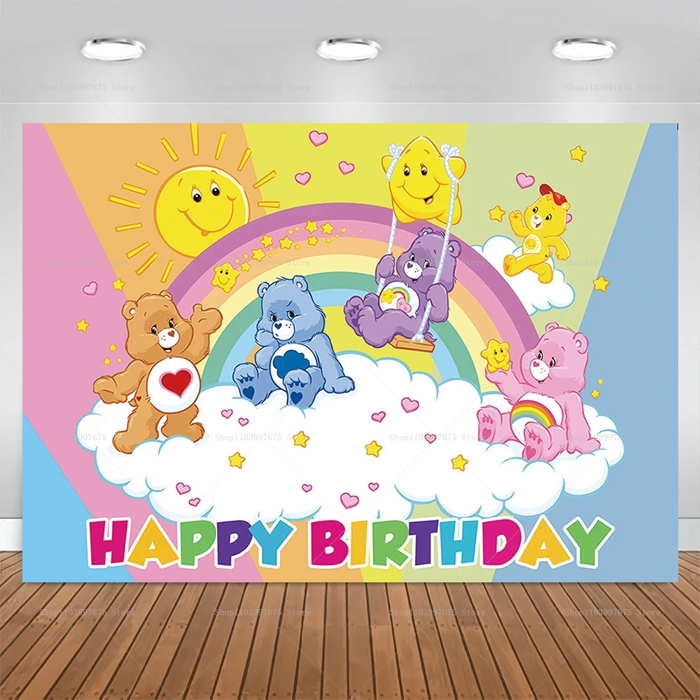 Care Bears Photography Background Love Rainbow Bear Girl Birthday Party Decoration Backdrop Baby Shower Banner Photo Booth Props