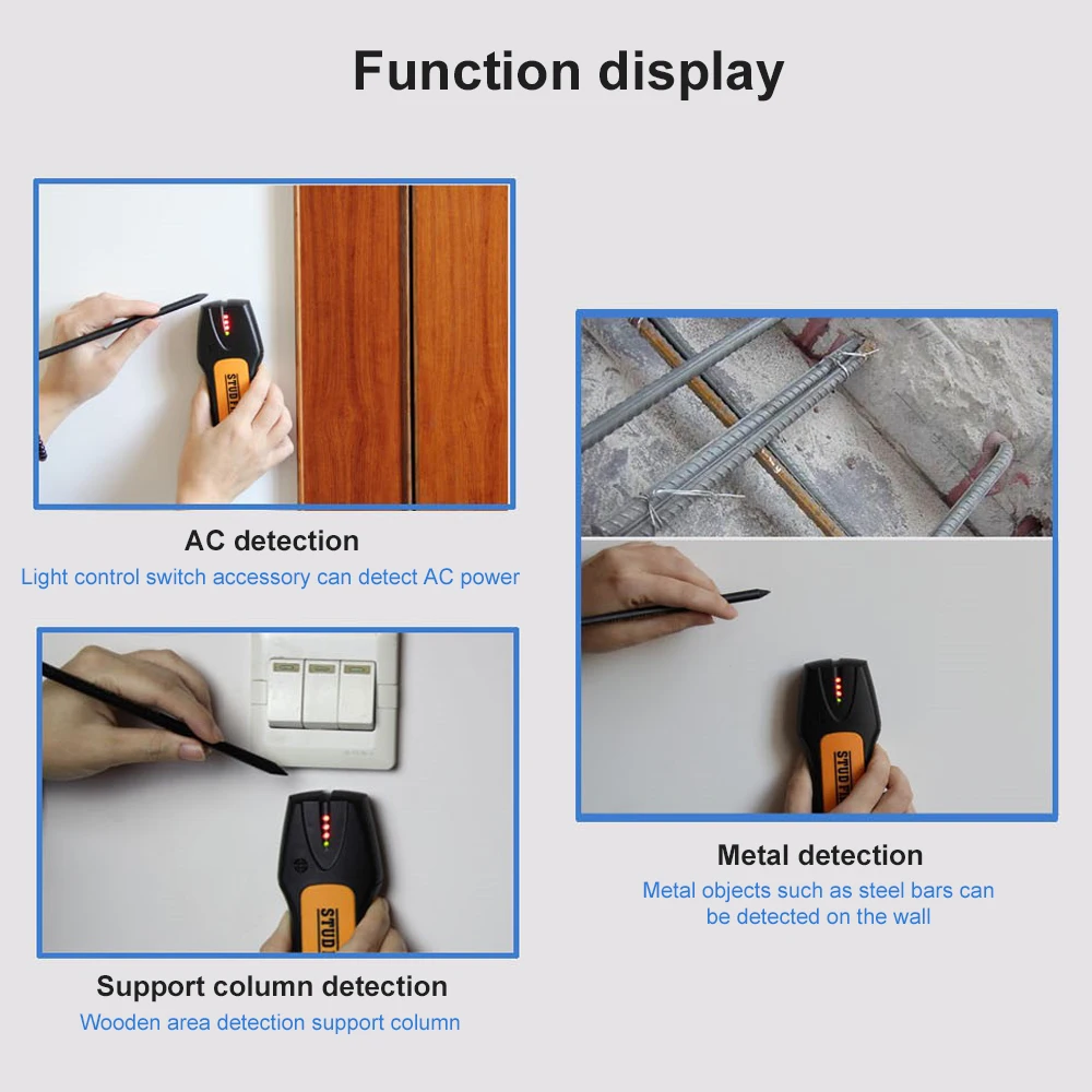 Wall Metal Detector Wall Scanner Metal Detector Electric Metal Wood Studs AC Live Wires Finder Electric Detection Instrument