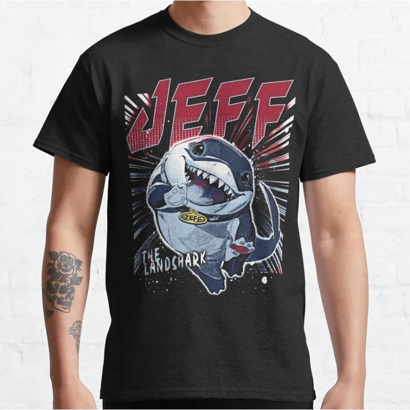 

Jeff the Landshark Retro sea Shark ocean animal Short-sleeve crewneck T-shirt for men large size Adult Tops S-6xl