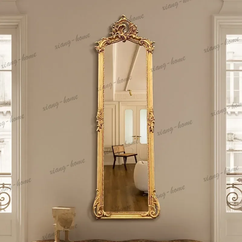 PG European carved full-length mirror household bedroom floor fitting mirror American light luxury classical full-length mirror