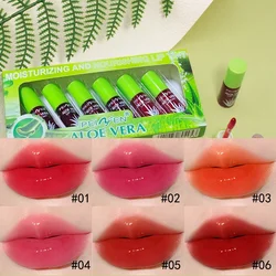 6PCS Natural Aloe Lip Balm Waterproof Natural Aloe Vera Lipstick Color Mood Changing Long Lasting Moisturizing Lipstick For Gift