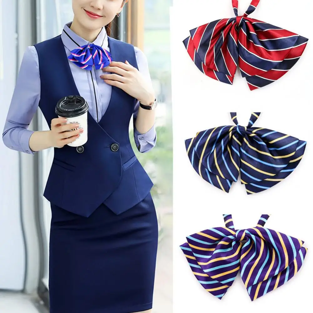 Bow Tie Striped Color-Blocked Double-Layer Neck Tie Banks Flight Attendants Business Attire Uniforms Pre-tied Bow Tie 리본