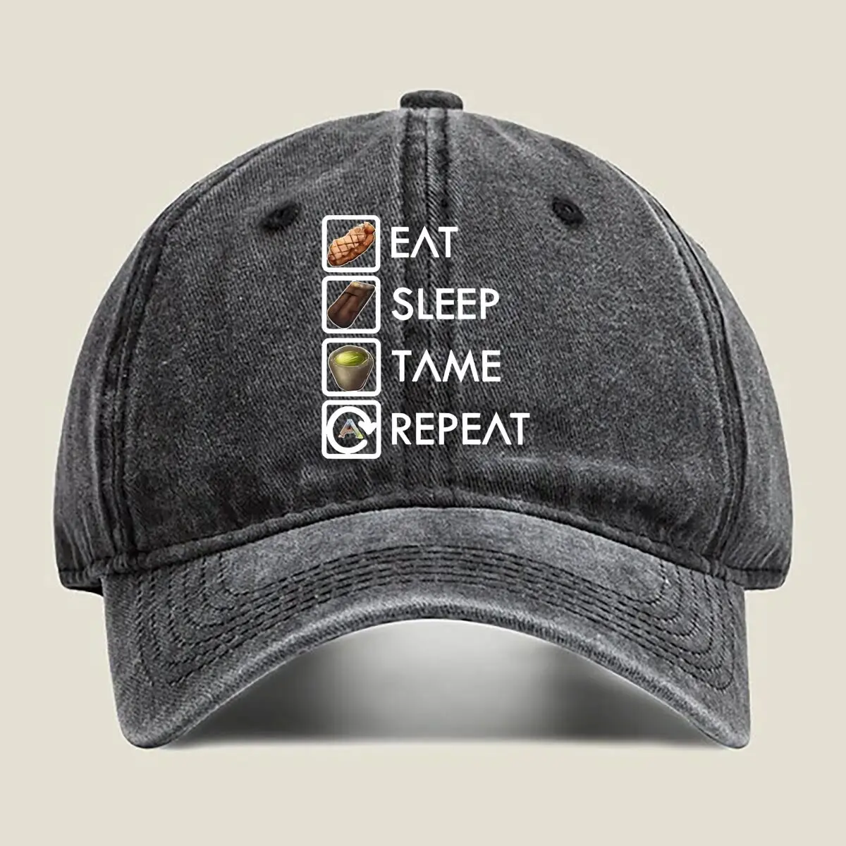 

Eat Sleep Tame Lifestyle - Themed Text Art Washed Baseball Cap