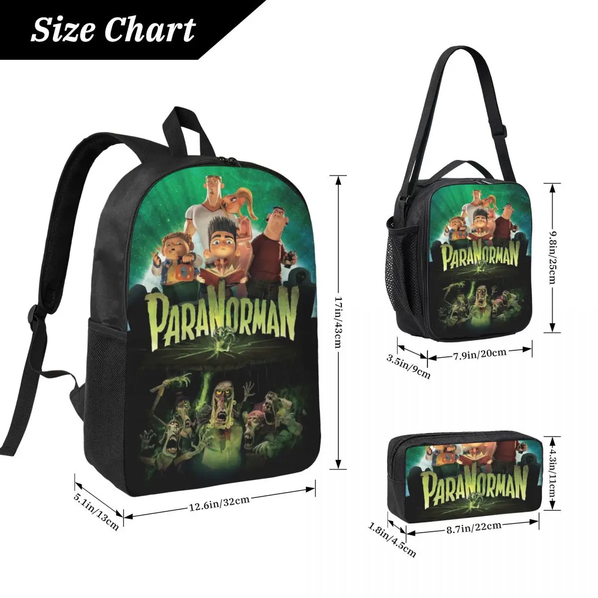 3Pcs ParaNorman Cartoon Movies School bags Set for Girls Boys Pencil Boxes Backpack Sets with Lunch Box For School Daypack