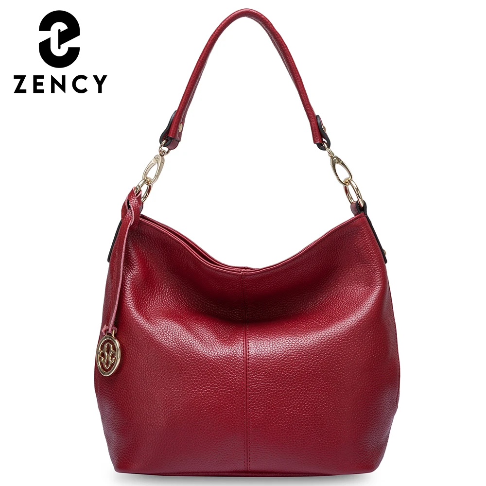 Zency 100% Genuine Leather Women Shoulder Bag Elegant Hobo Bag Tassel Crossbody Purse Female Medium Size Handbag For OL Daily