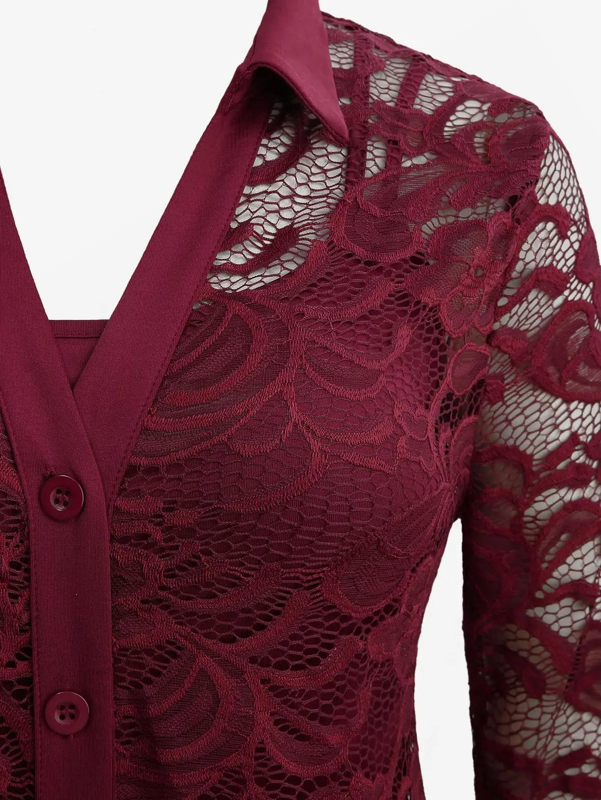 بلوزة ROSEGAL مقاس كبير للسيدات من الدانتيل الشفاف بأزرار أمامية وأكمام طويلة ومجموعة كامي توينسيت، متعددة الألوان اختر بلوزة غير رسمية #4