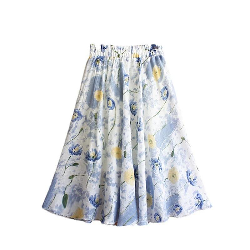 Spring Summer Floral Girl Skirt Chiffon Long Fashion Vintage Teenager Girl Clothes Elegant Princess Kids Plus Size Tutu Tulle