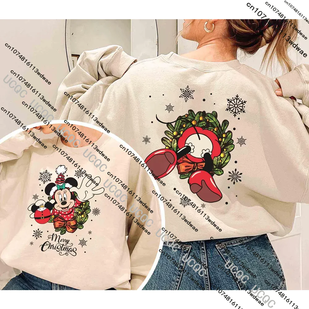 Mickey & Friends Women Christmas Round-Neck Pullover Sweatshirt Disney Christmas Pullover Family Christmas Tops Christmas Gift