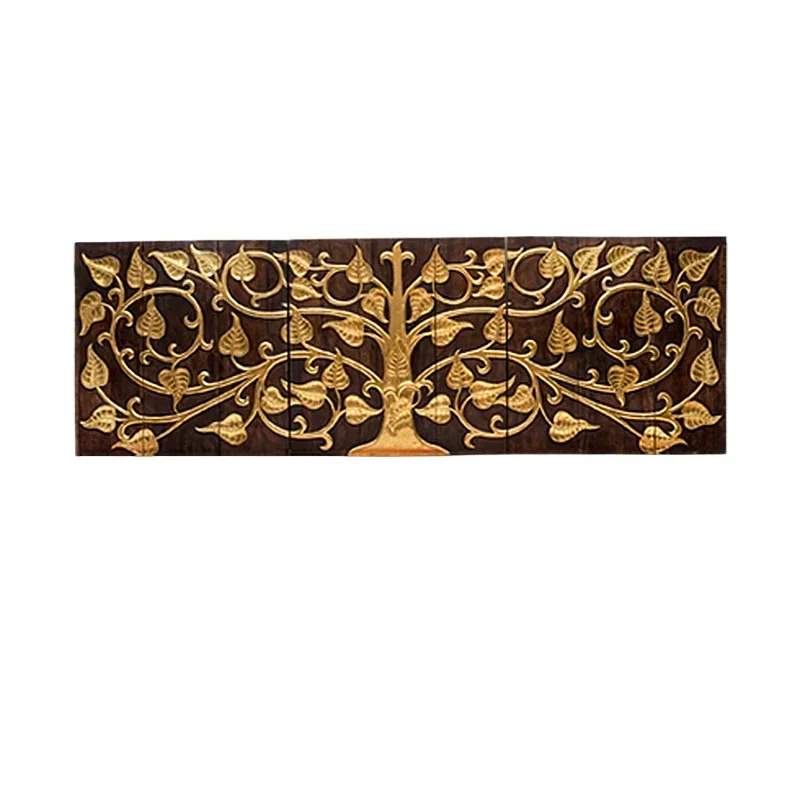 

Thai Bodhi Tree Southeast Asia living room TV wall decoration painting triple solid wood three dimensional relief painting