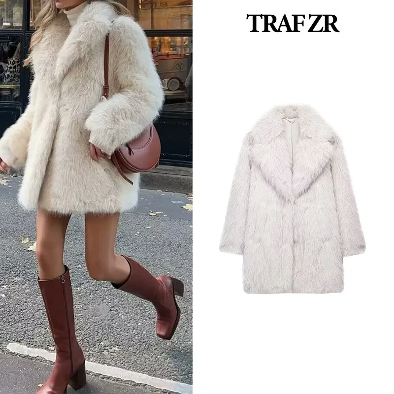 

TRAF ZR Snow Parka New in Outerwears Elegant Luxury Women's Coat Female Warm Woman Winter Coats Artificial Fur White Coats