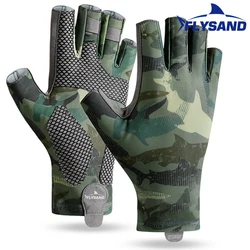 FLYSAND Professional UV Fishing Gloves Men's Ice Silk Fingerless High Elastic Non-slip Wear Resistant Cycling Outdoor Glove L/XL