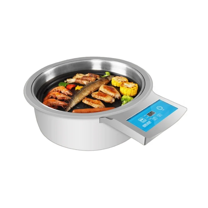 

smokeless electric barbecue grill Commercial embedded upper exhaust round self-service barbecue grill 2000W