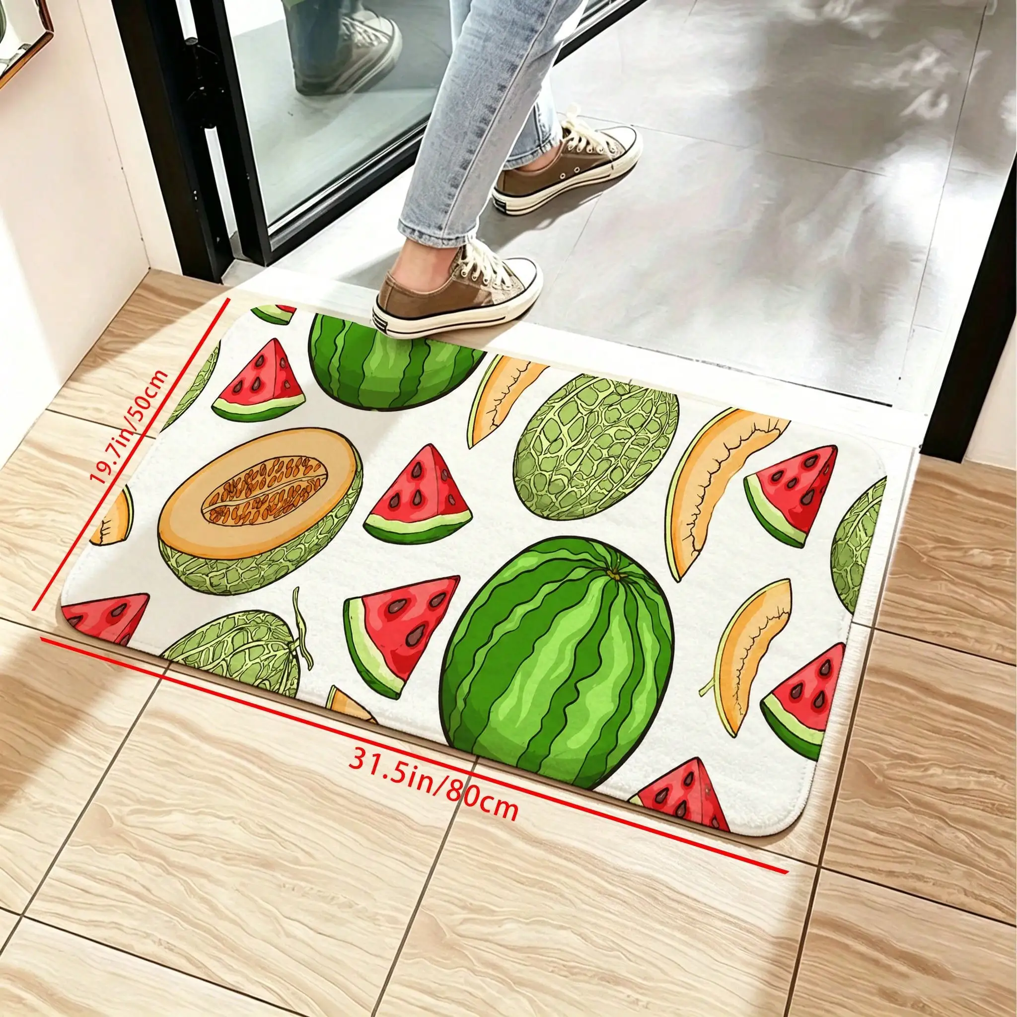 1-Piece European-Style High-End Flannel Carpet With Non-Slip Backing, Watermelon Fruit Pattern, A Must-Have For Stylish Homes. 1-Piece Ultra-Soft Flannel