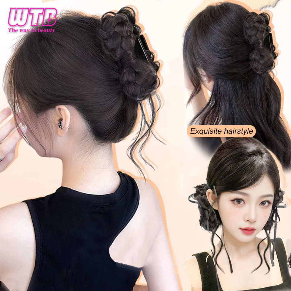 Perruque synthétique à griffe intégrée pour femme, chignon féminin, queue de cheval, nœud papillon, cheveux de dragon, forme à moitié attachée, adaptée à 03/Wear