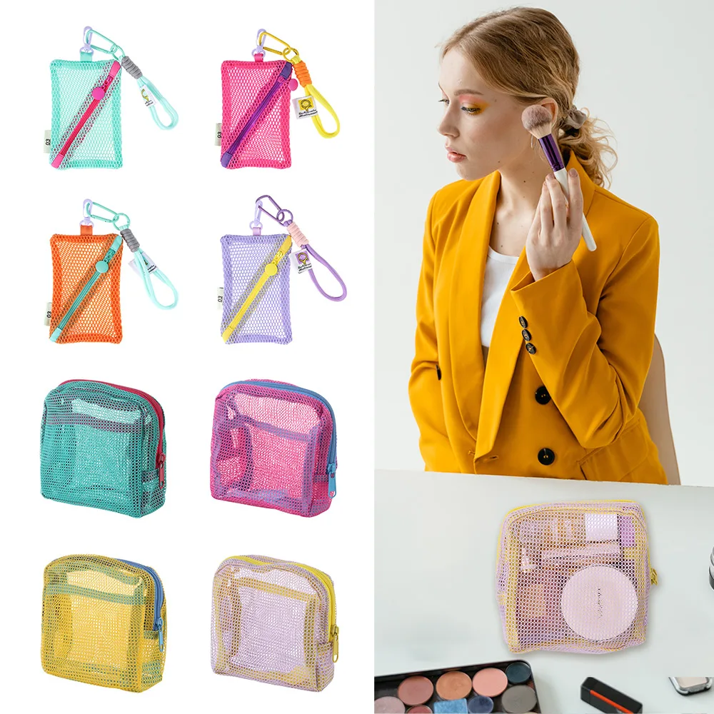 

Durable Dopamine Color Storage Bag Large Capacity Candy Color Mesh Cosmetic Bag Toiletry Make Up Case