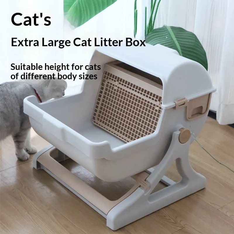 Semi‑Automatic Cat Litter Box, Extra Large Anti‑Splatter Enclosed Cat Toilet Litter Pan for Indoor Household Kitty Pet Supplies