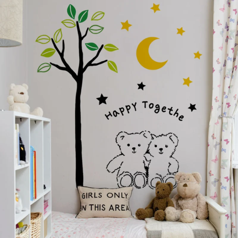 Kawaii Romantic Little Bear Wall Sticker Shop Window Glass Layout Electrostatic Decoration Sticker Moisture-proof Anti Fouling