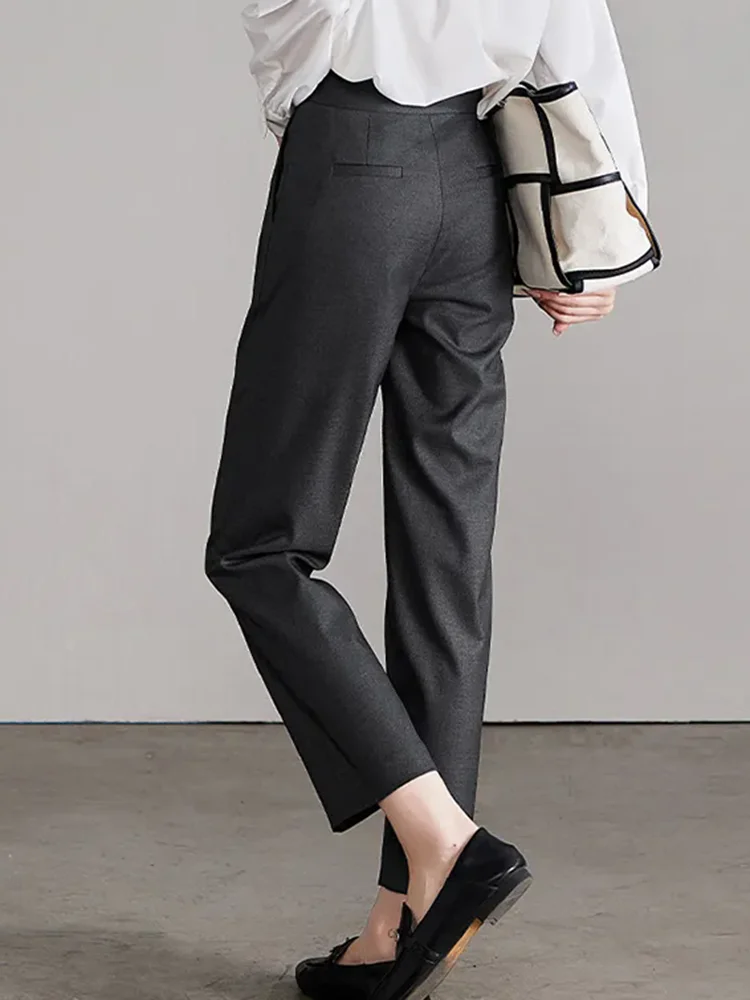 Spring Fall Loose Straight Suit Pants Women Formal High Waist Pantalones Female Office Ankle Length Solid Calca Ol New Trousers