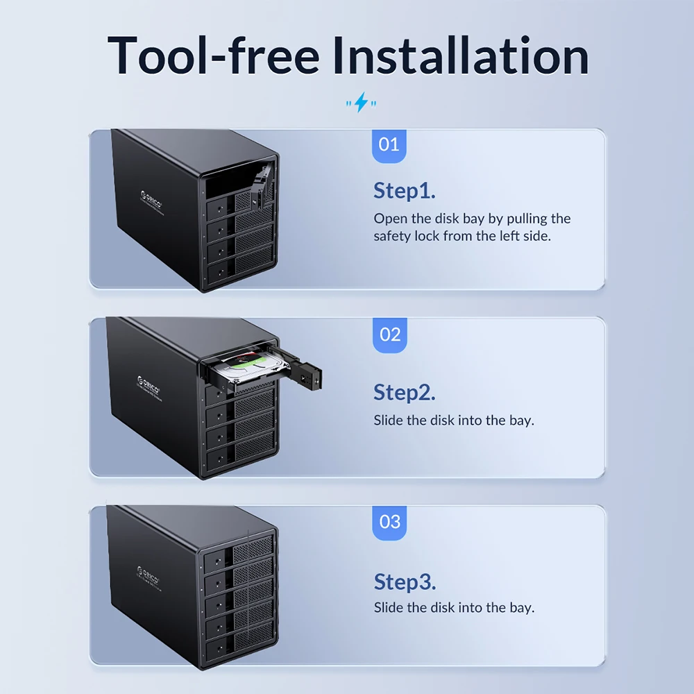 Imagem -06 - Orico-estação de Ancoragem tipo b 95 Usb3.0 Gbps 2.5 3.5 90 tb Max tb Bay Bay Ferramenta para Gabinete Hdd Caixa de Alumínio