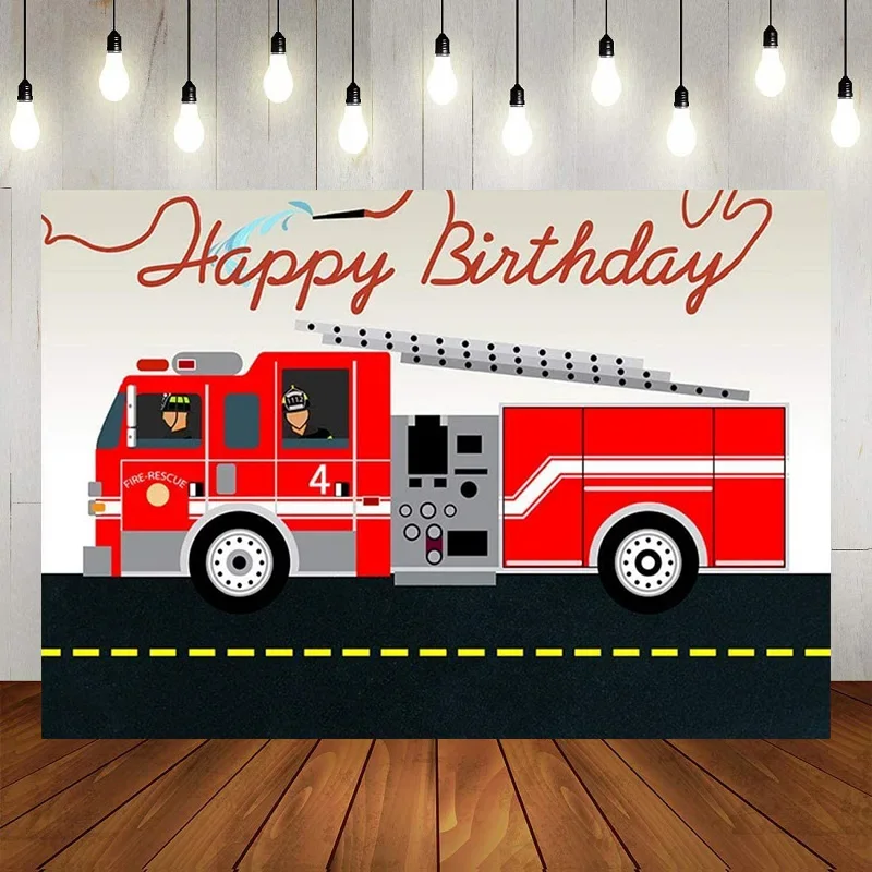 

Firetruck Birthday Fireman Fire Truck Firefighter Photography Backdrop Happy Birthday Party Decoration Photo Background Banne