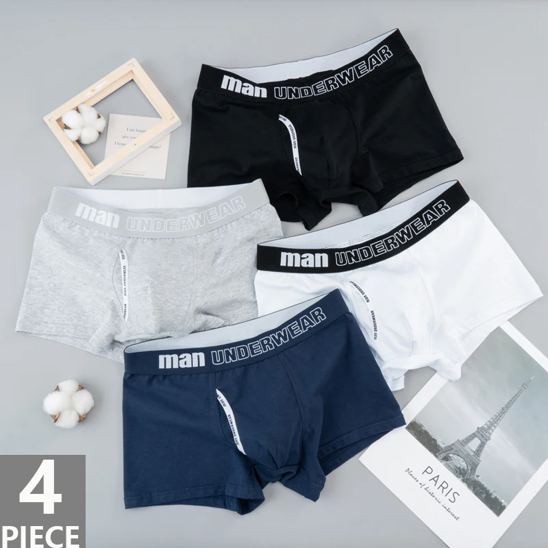 4PCS Cotton Men Underwear Fashion Letters Boxers Fashion Shorts Man High Quality Underpants Male Pure Sexy Letters Panties