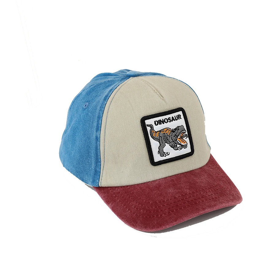 Summer Outdoor Washed Denim Sun Hat For kids Boys Girls Cartoon Dinosaur Embroidery Baby Baseball Cap Vintage Snapback Caps