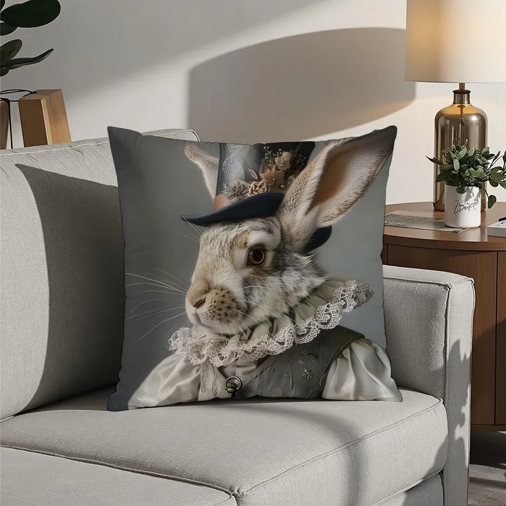 Rabbit Portrait Renaissance Pillow Case Plush Fabric Soft  Pillowcase Double Sided Print Cushion Cover Household Gifts