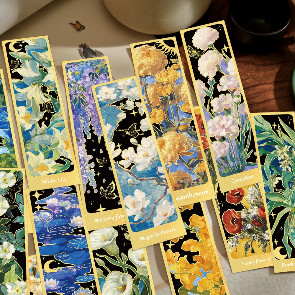 30PCS/Set Oil Painting Floral Bookmarks Student Reading Book Page Book Marking Paper Card Notebook Book Page Marking Bookmarks