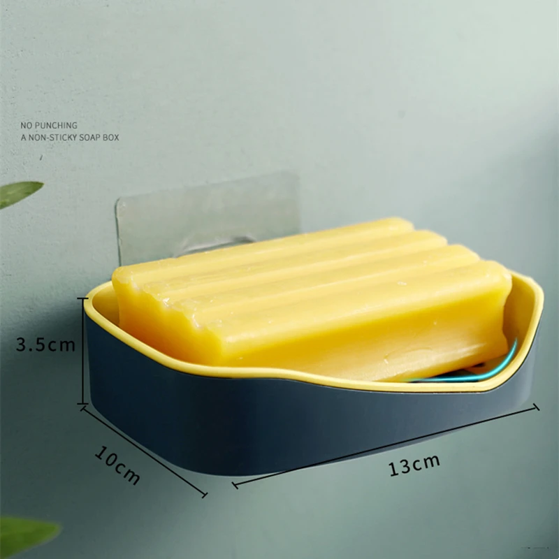 Wall Mounted Soap Dish With Drain Water No Punching Home Bathroom Supplies Shelf Self-Adhesive Solid Soap Box Holder Storage Box