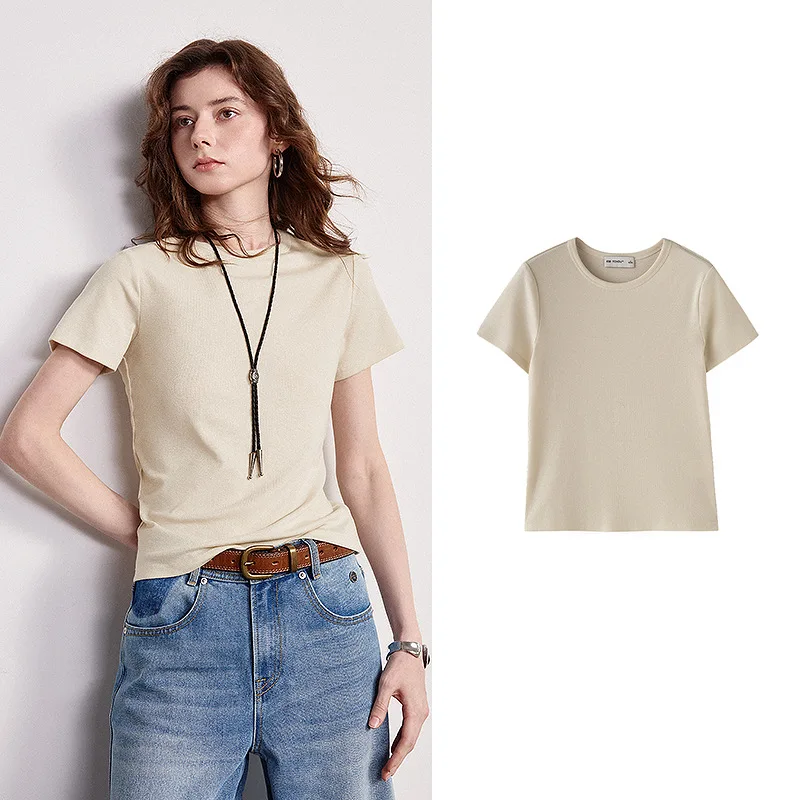 TOYOUTH women's T-shirt 2026 Spring New Lyocell Linen Slim Fit Cool Breathable Versatile Casual Tops