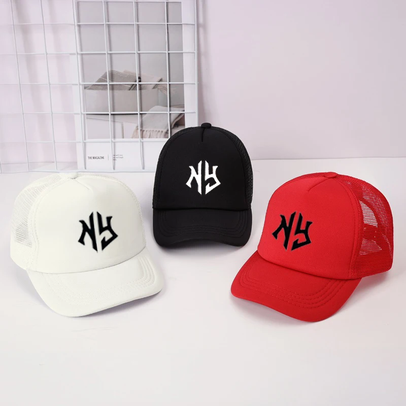 Baseball Hat NY Letter Pattern Black Mesh Baseball Cap For Women Men Outdoor Casual Fashionable Sun Hat Trucker Hats