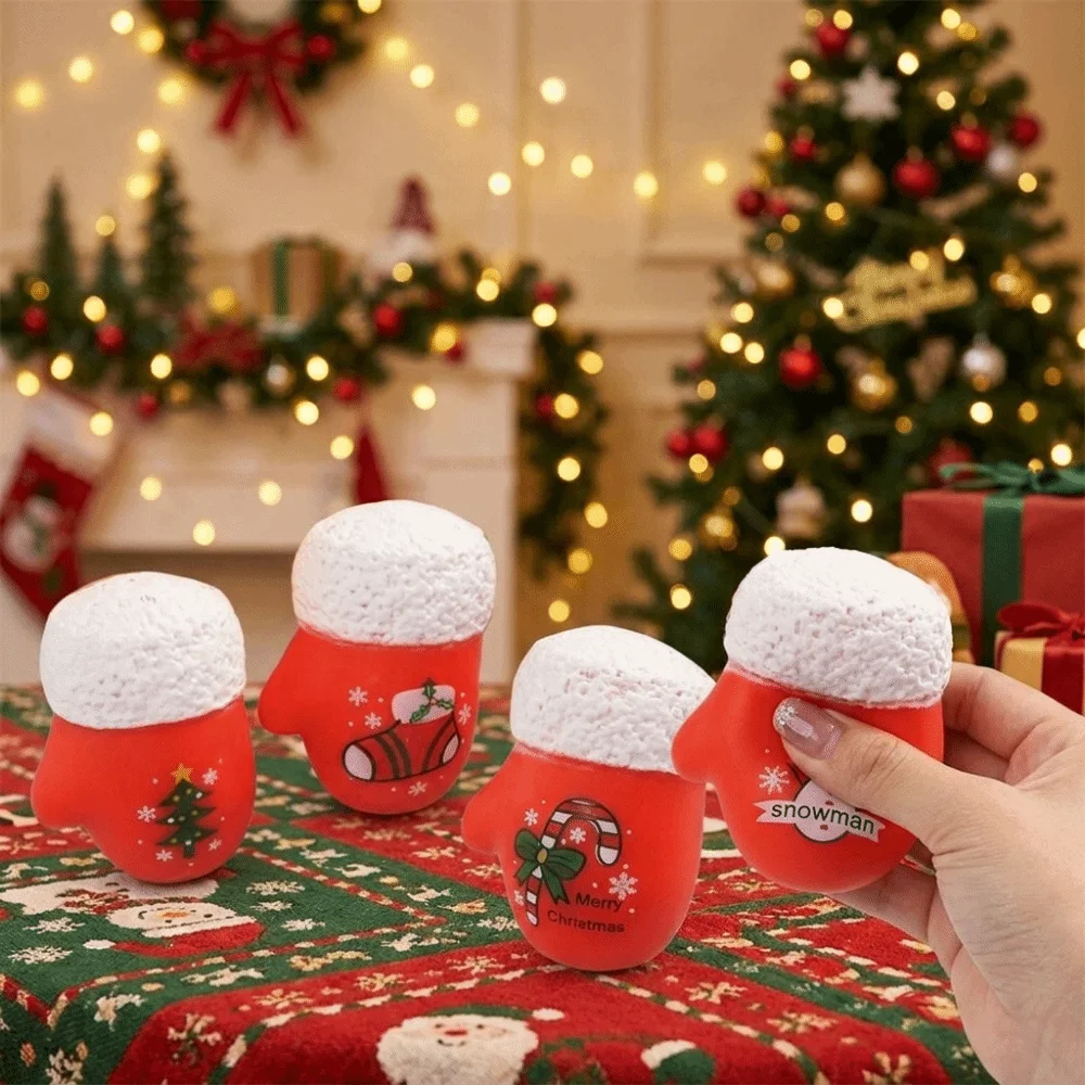 TPR Christmas Glove Squishy Soft Snowman Pattern Fidget Squeeze Anxiety Relief Slow Rebound Christmas Party Favors