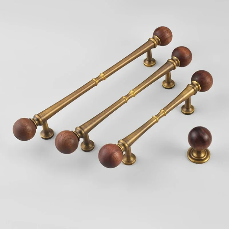 Antique Brass Single Hole Cabinet Storage Knobs French Vintage Drawer Pulls Walnut Wood Vanity Door Handles Furniture Hardware
