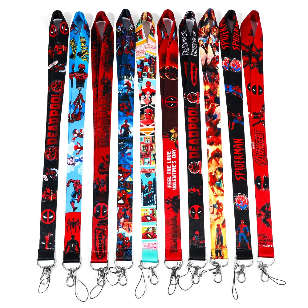 10 قطع من حبل الهاتف المحمول ديزني مارفل سبايدر مان ديدبول يستخدم لبطاقة الهوية وصالة الألعاب الرياضية وشارة USB ومفتاح السيارة وقلادة كرتونية