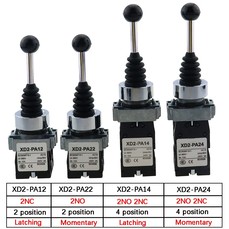 2NO 2 Position Latch XD2-PA12 PA14 Rocker Joystick Controller Spring Return Rotary Cross Switches Reset PA22 PA24 4NO 4Position